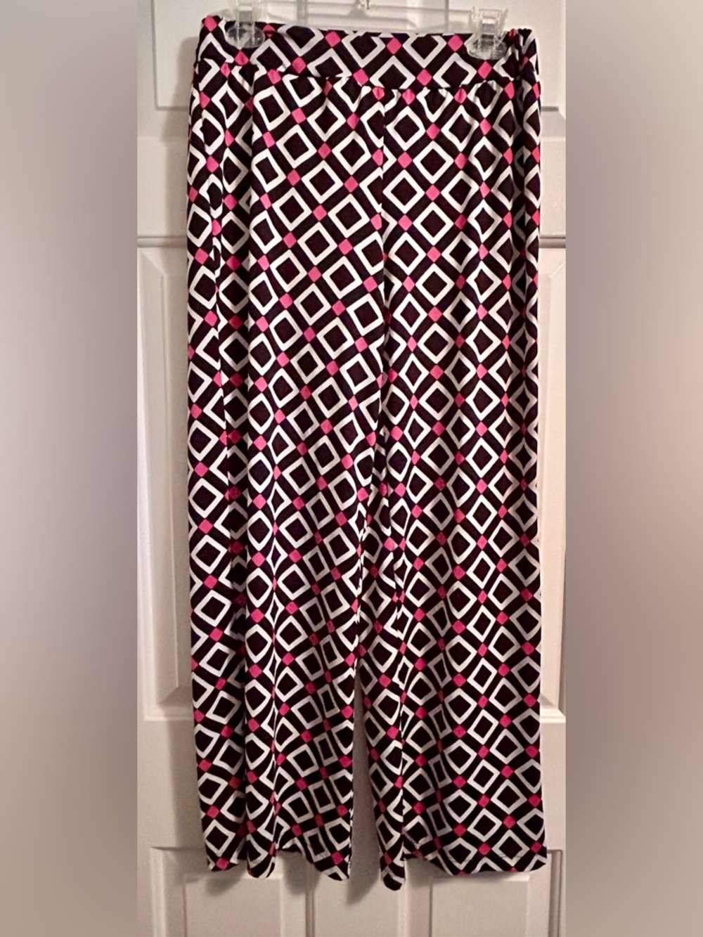 Kim Rogers Black White and Pink Geometric Wide-Leg Pants